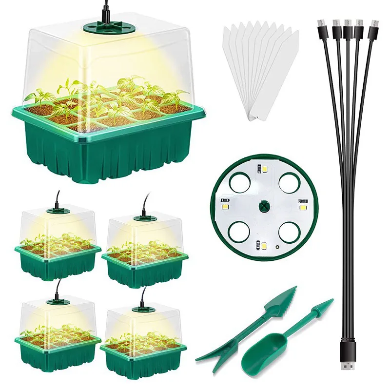 

Plant Nursery Pots in 12-Hole Starter Trays with Grow Lights | Essential for Home Greenhouse Growing Needs