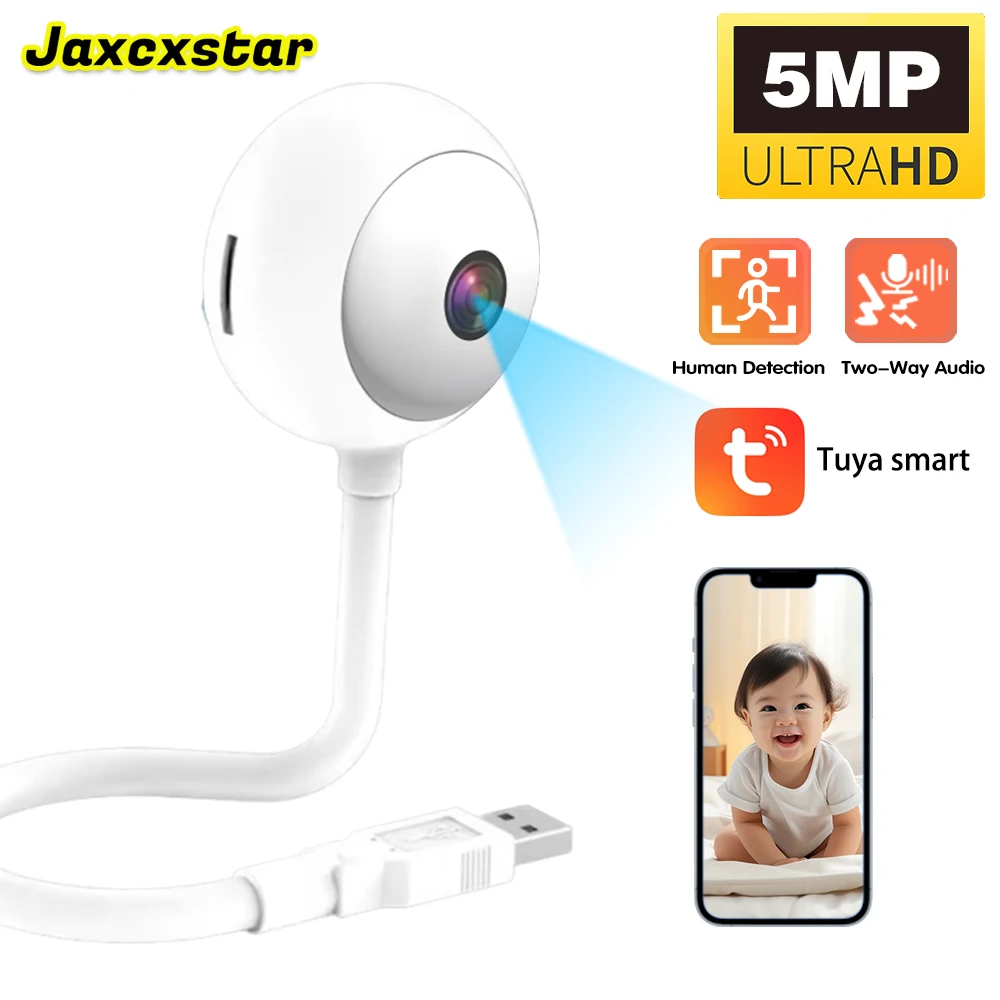 

5MP WiFiMini Camera Indoor 2K Security Camera for Baby Monitor Wireless USB Plug IP Surveillance AI Auto Tracking Babe Cam Tuya