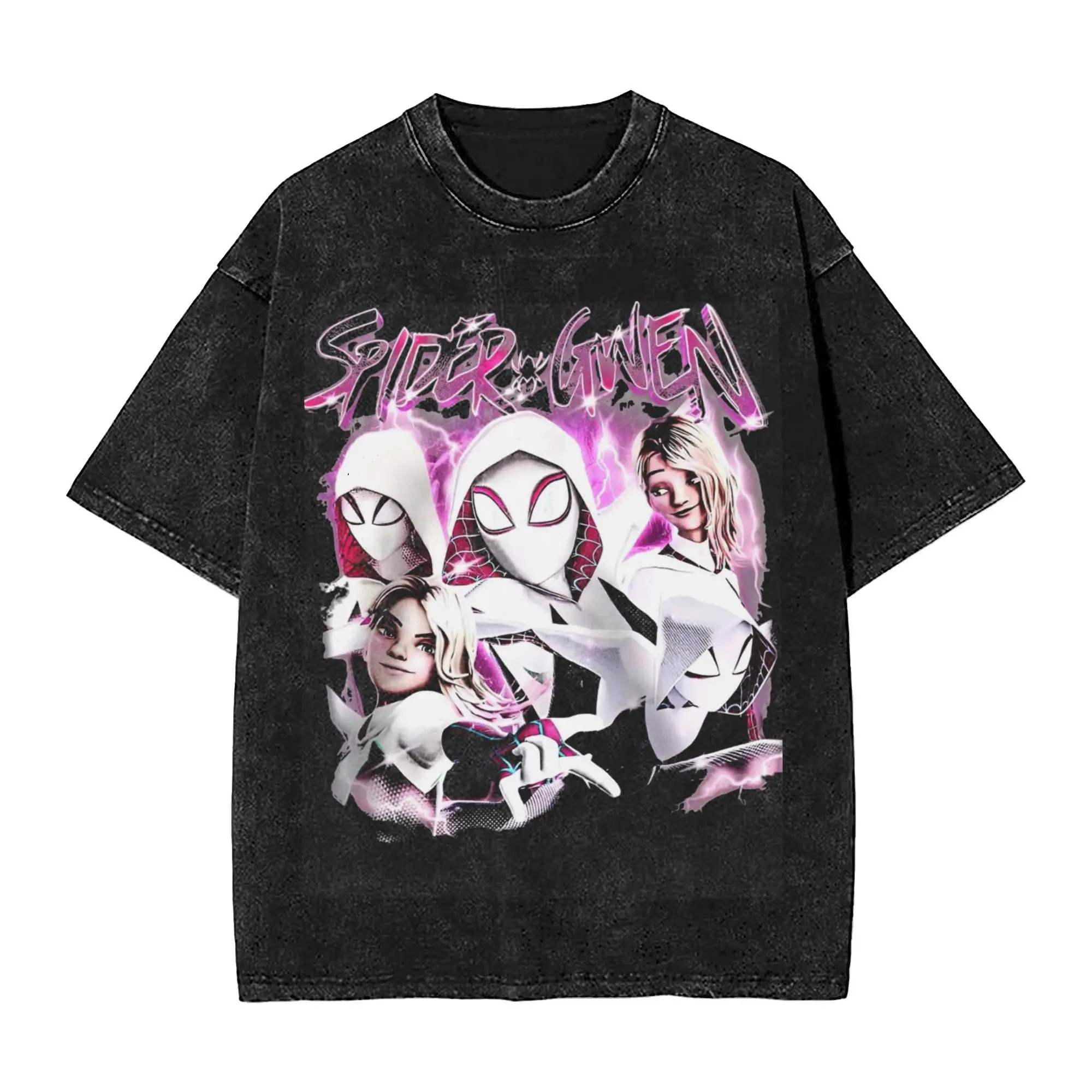 spider Gwen Stacy spider  Washed T Shirts Streetwear Hip Hop Vintage T-Shirts  Tee Shirt Men Women Short Sleeve Oversize