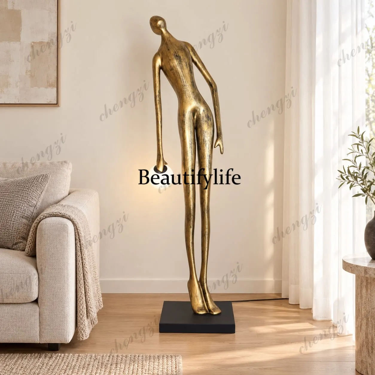 Postmodern figure art sculpture floor lamp lobby home living room light luxury fiberglass large decorative ornament