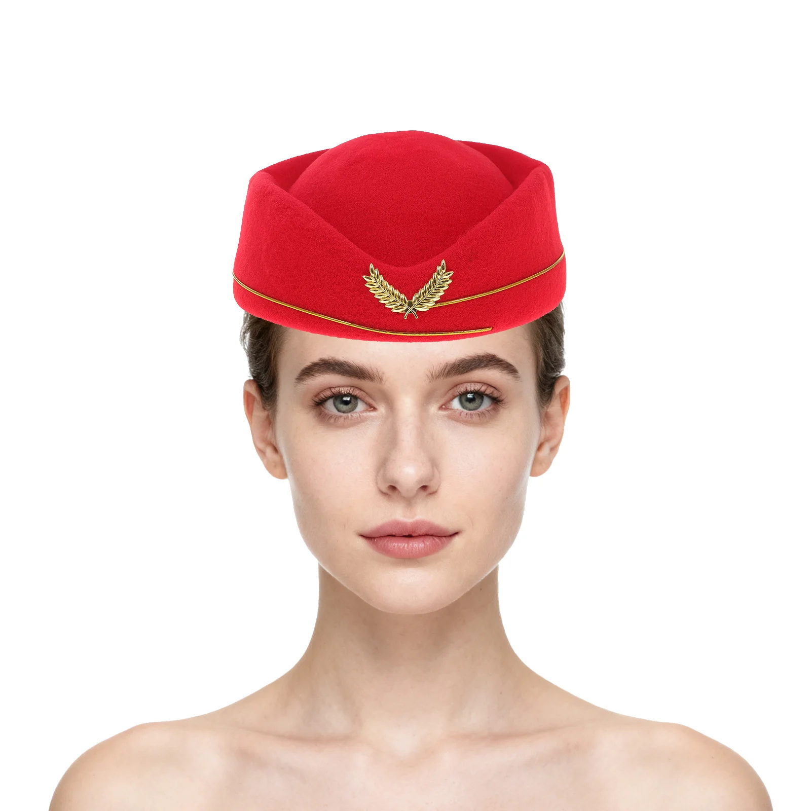 

Red Airline Stewardess Hat One Size Costume Beret For Cosplay Musical Attendant Uniform Accessory