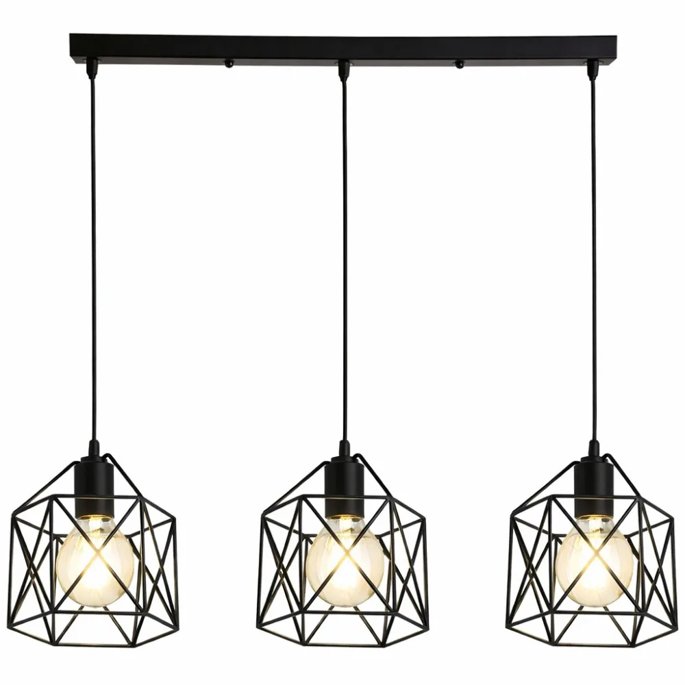 JOYINLED Vintage 3-Licht Pendelleuchte Industrielle Deckenbeleuchtung E27 Schwarze Hängelampe für Esszimmer Flur E27 – Detail 8