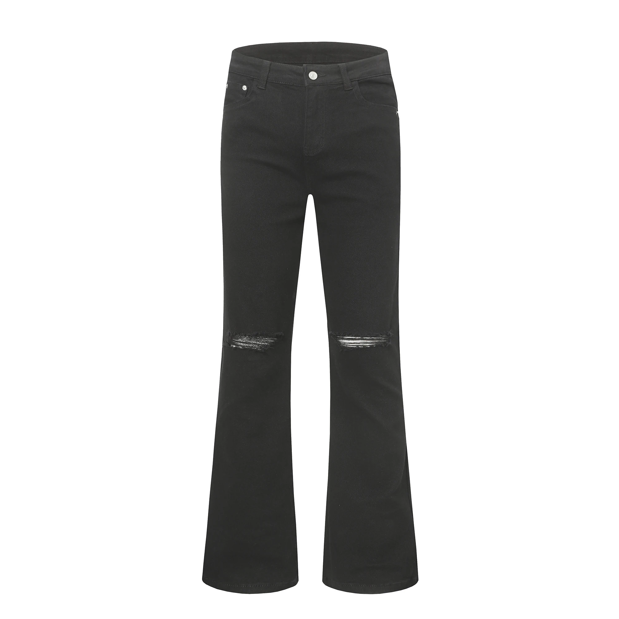 Urban Street Mens Slim Fit Flared Jeans White Black Distressed Jeans Overall Y2k Solid Color Washing Skinny Jeans Men Ripped