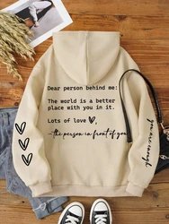 Dear Person Behind Me Letter Graphic Print Hoody Men's Fashion Soft Sweatshirt Autumn Warm Fleece Hooded Casual Loose Tops