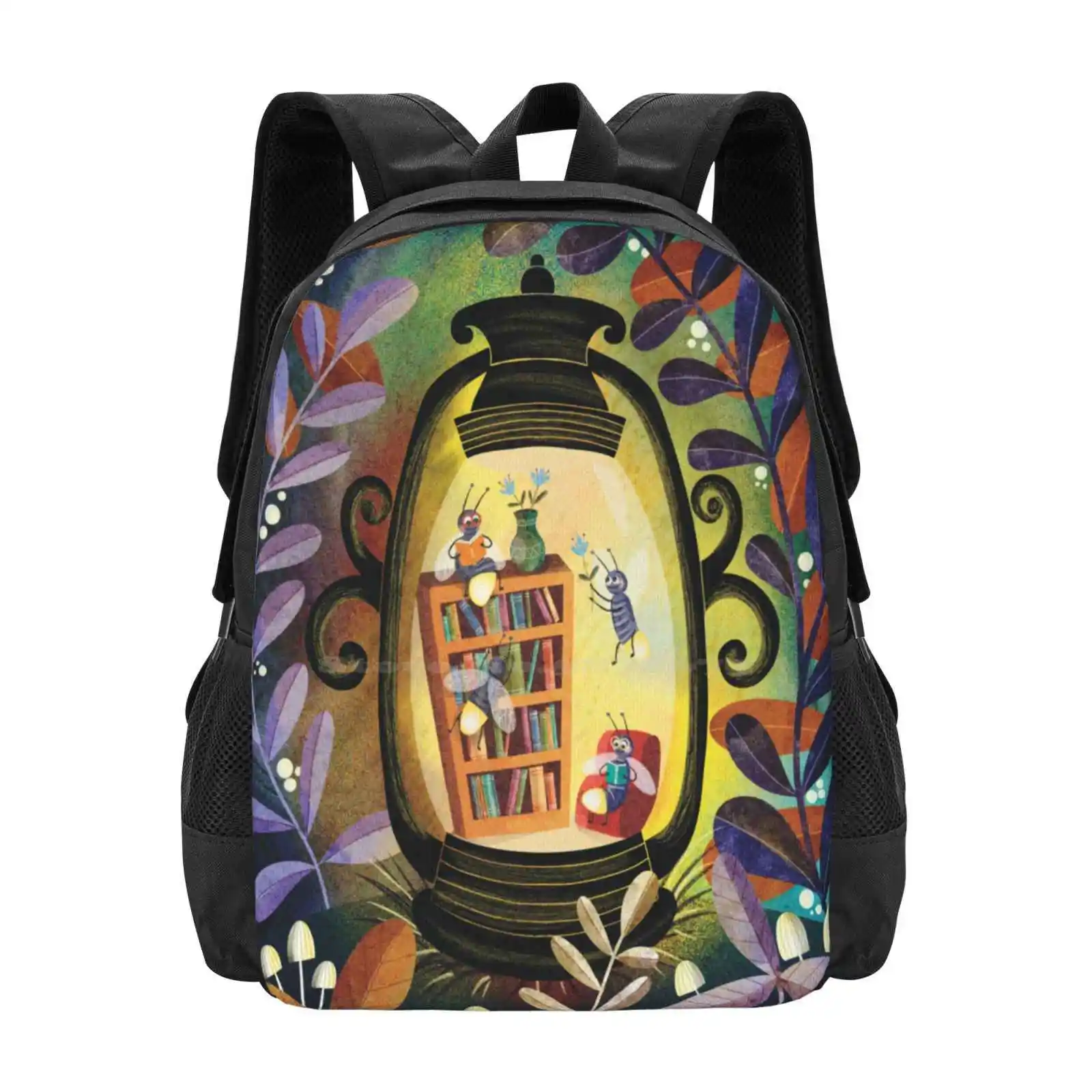 

Fireflies Library Hot Sale Schoolbag Backpack Fashion Bags Cute Kidlit Whimsical Children Books Animals Fireflies Nature Lantern