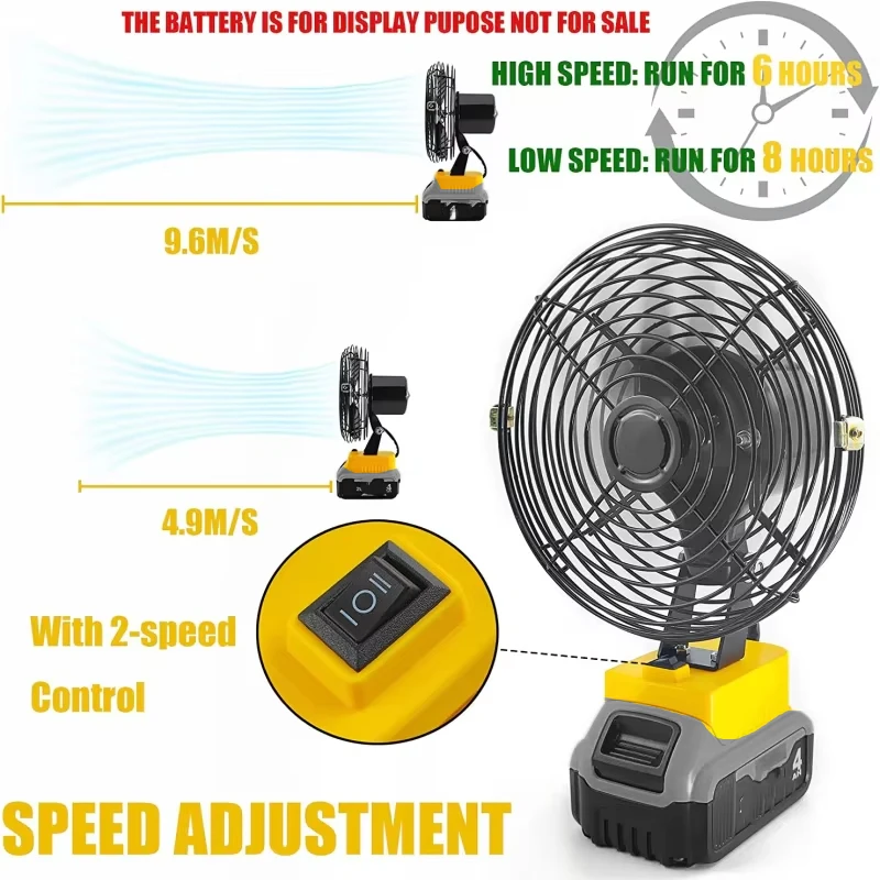 Portable Cordless Fan Camping Fan For Dewalt 20V Max Li-Ion Battery Handheld Fan Fit For DCB200 DCB201 Cordless Battery Tool