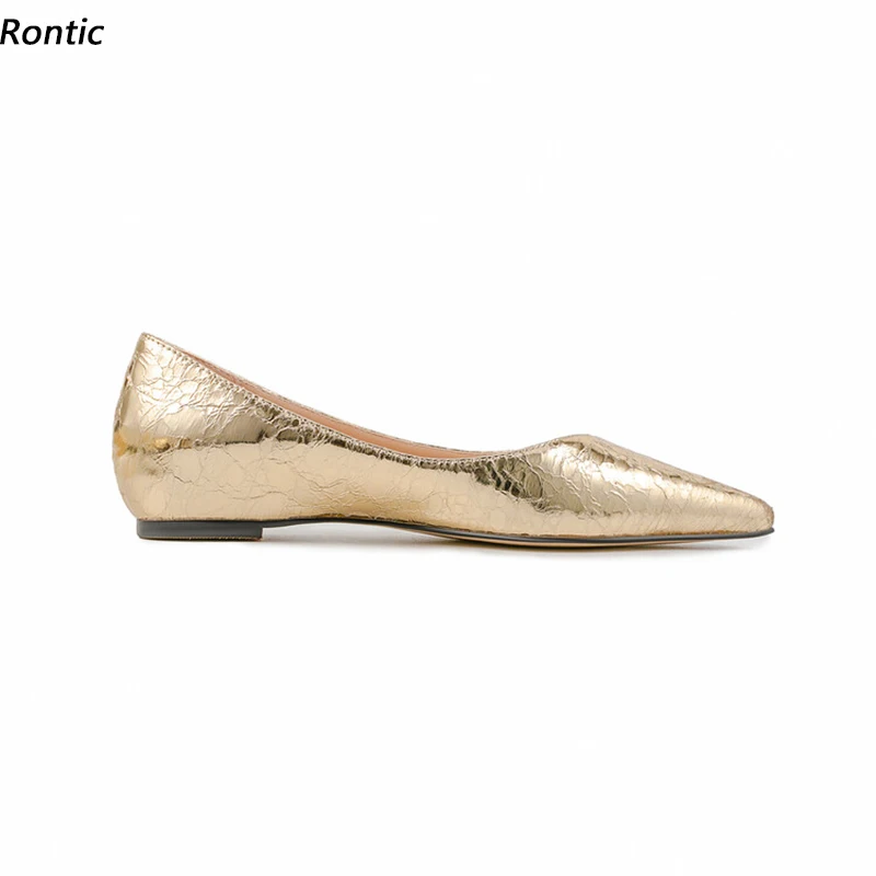 

Rontic New Fashion Women Spring Flats Crack Style Pointed Toe Pretty Gold Ballet Shoes Ladies US Plus Szie 5-13