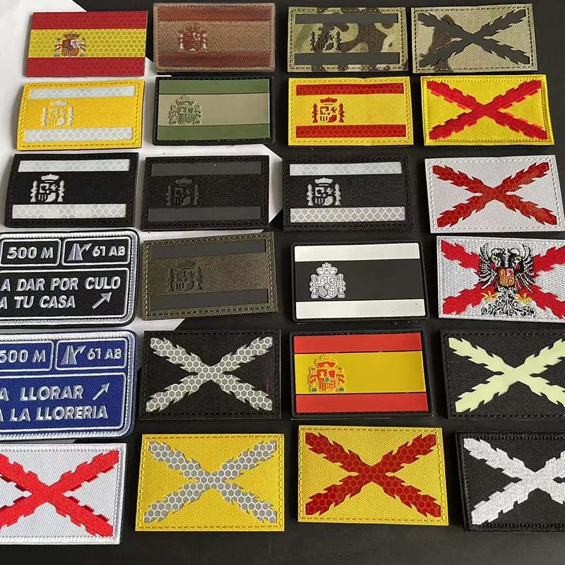 Reflektierender Infrarot-Aufnäher, spanische Flagge, bordeauxrote Kreuz-Emblem-Applikation, bestickt und Gummi-PVC-Aufnäher, militärisches taktisches Abzeichen – Detail 3