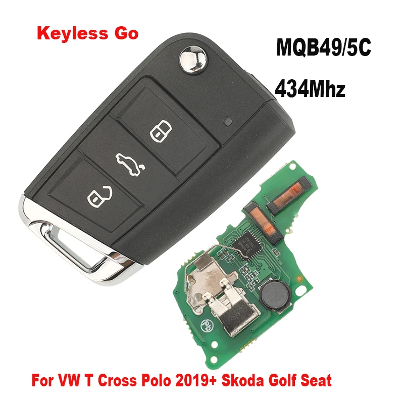 

Jingyuqin Keyless Go 434 МГц MQB49/5C корпус дистанционного ключа автомобиля для VW T Cross Polo 2019 + Skoda Golf Seat
