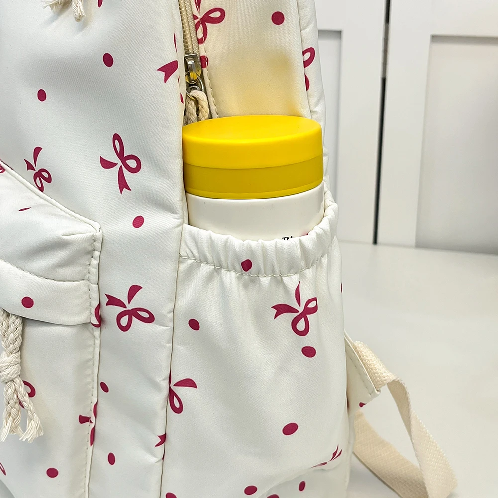 3 Pcs/Set Cute Backpack Large Capacity Bow Print Nylon School Backpacks with Lunch Box and Pencil Case Notebook Schoolbag