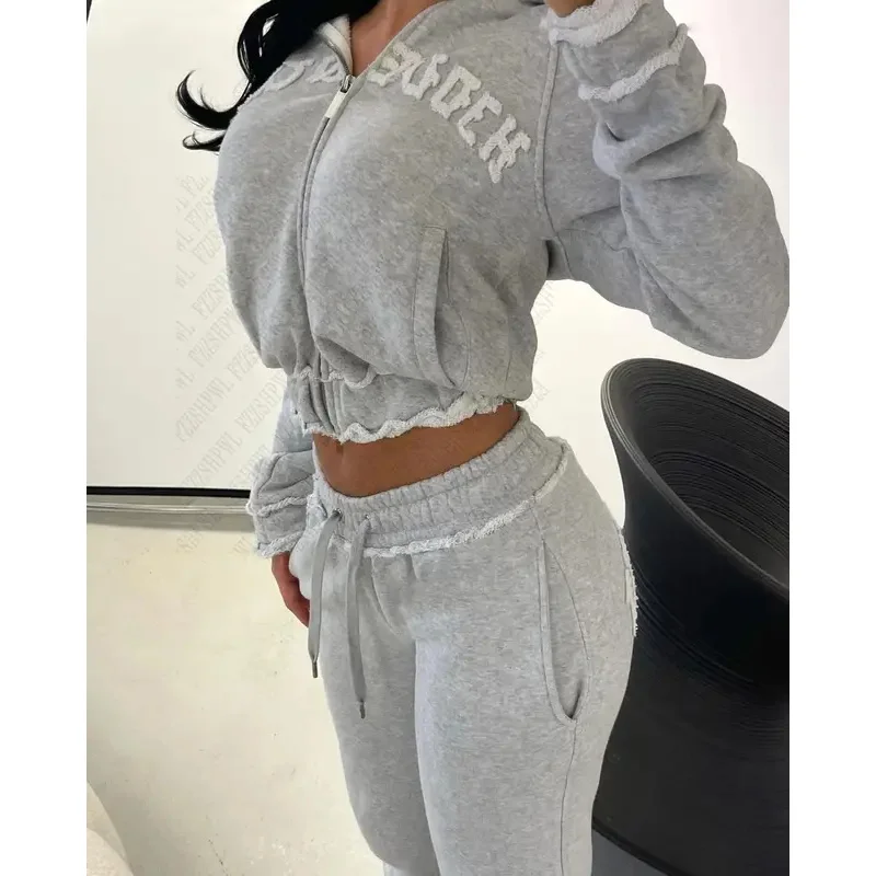 Fashion American Hip Hop Y2K Women Zip Hoodies High Street Set Harajuku Trousers Tide Jacket Bottoms Vintage Coat Lower garment