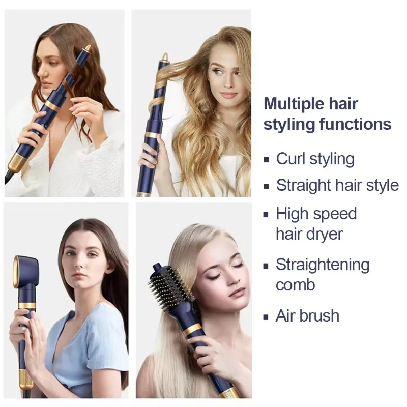 Hair Dryer Styler Hot Air Brush Hair Styling Tools 7 in 1 Curling Iron Straightener Comb Multifunctional Hairdryer