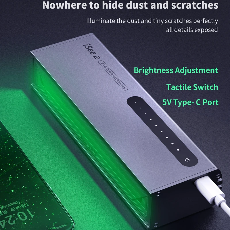 Qianli-profissional Led Lâmpada Detecção de Poeira Tela Anti-skid Fingerprint Scratch Observer Light Tela Lcd Repair Tool Isee 2
