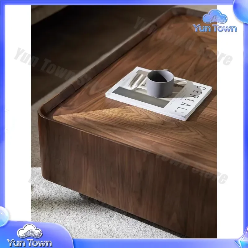 Walnut Square Solid Wood Coffee Table for Italian Minimalist Small Apartment Wabi Style Light Luxury Modern Living Room