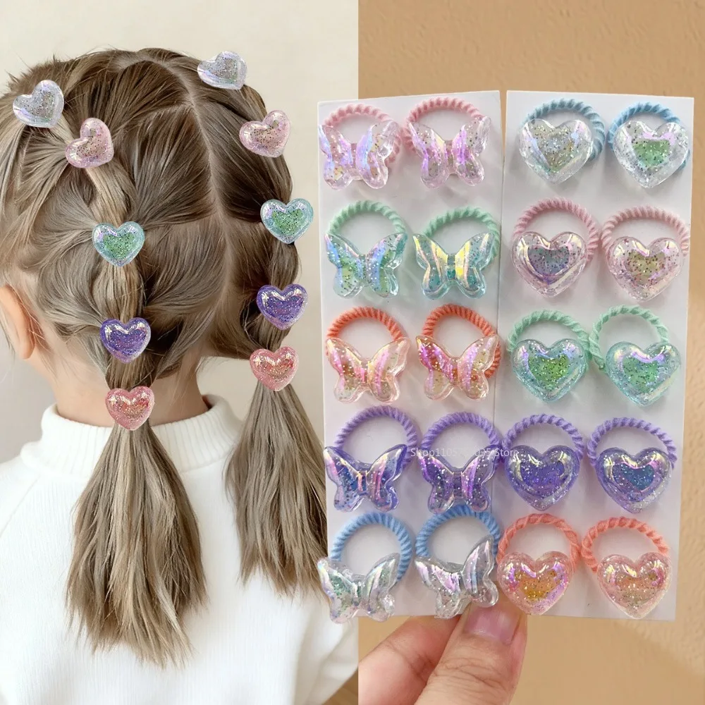 10Pcs/Set Girl Cartoon Star Butterfly Hairs Bands Cute Heart Hair Rope for Colorful Hair Ties Elastic Bands Kid Hair Accessories