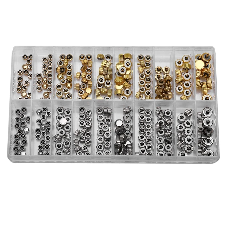 

Waterproof Watch Crown Parts Replacement Assorted Gold & Silver Dome Flat Head Watch Accessories Repair Tool Kit For Watchmaker