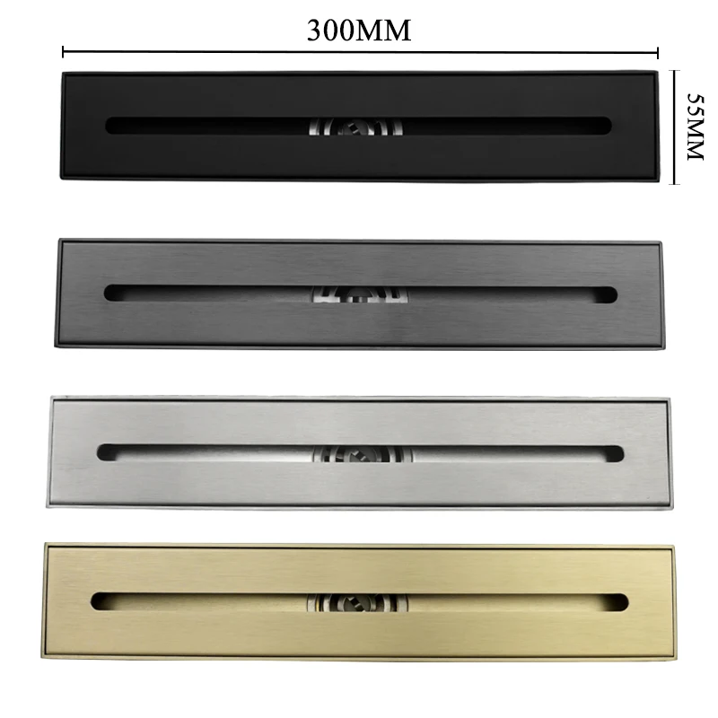 30CM Floor Drain Black Grey Stainless Steel Shower Floor Drain Tile Insert Brushed Gold Drain Channel for Bathroom Kitchen Waste