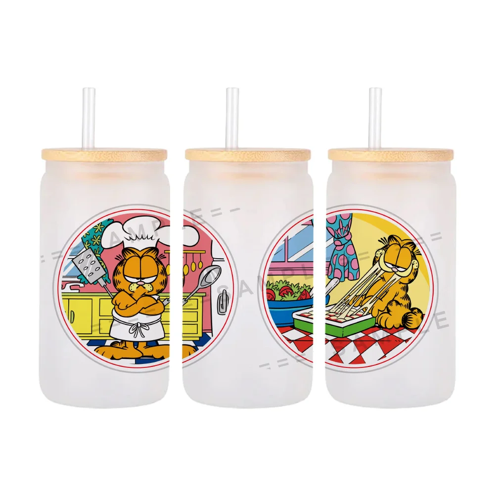 11x24cm Cartoon Cat Tiger For Libbey 16oz Can Glass 3D Waterproof UV DTF Coffee Can Wrap Libbey Glass Wrap
