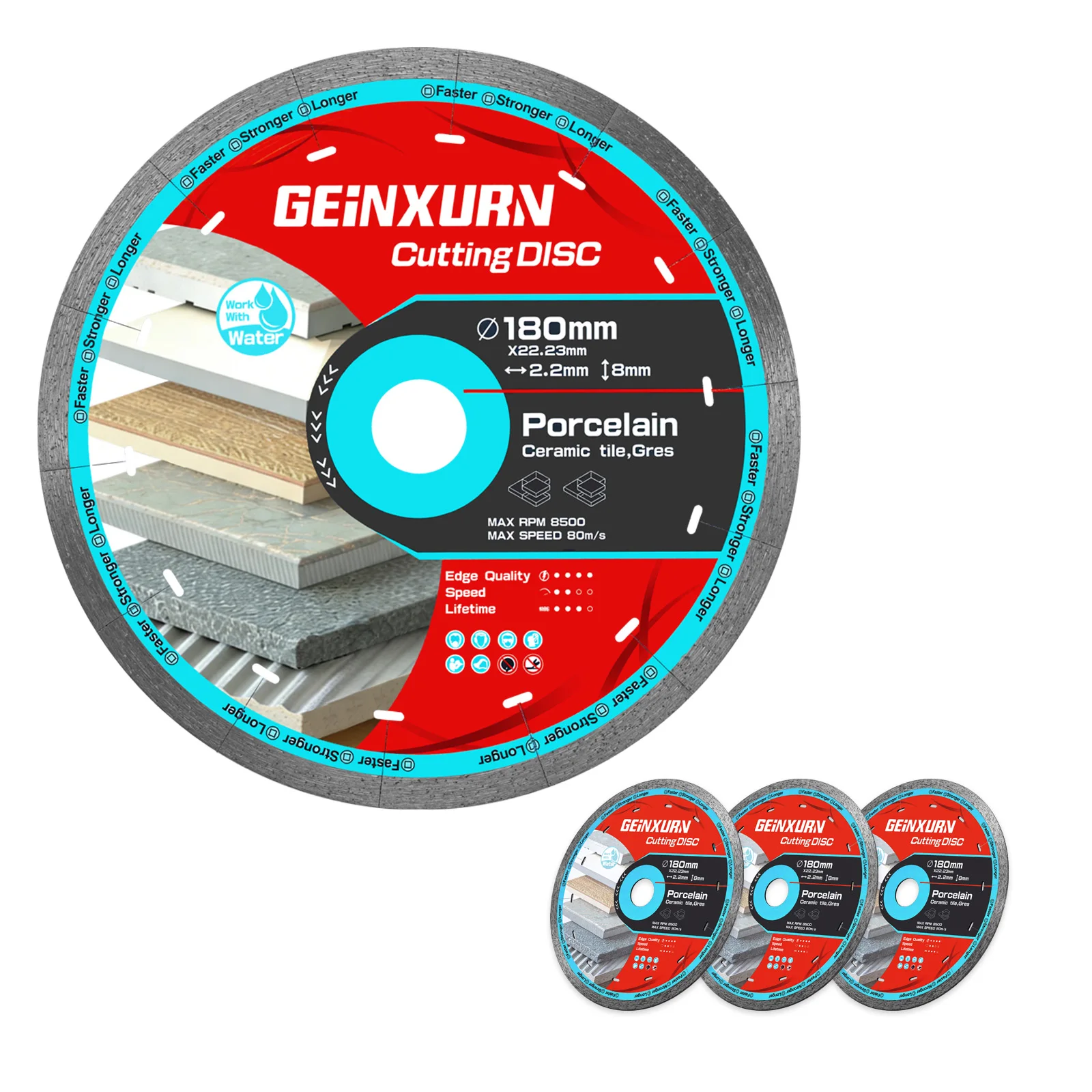 Geinxurn 2/3 PCS Continuous Rim Cutting Disc(7/9“) Wet Cutting Wheel for Tile Ceramic Porcelain Marble