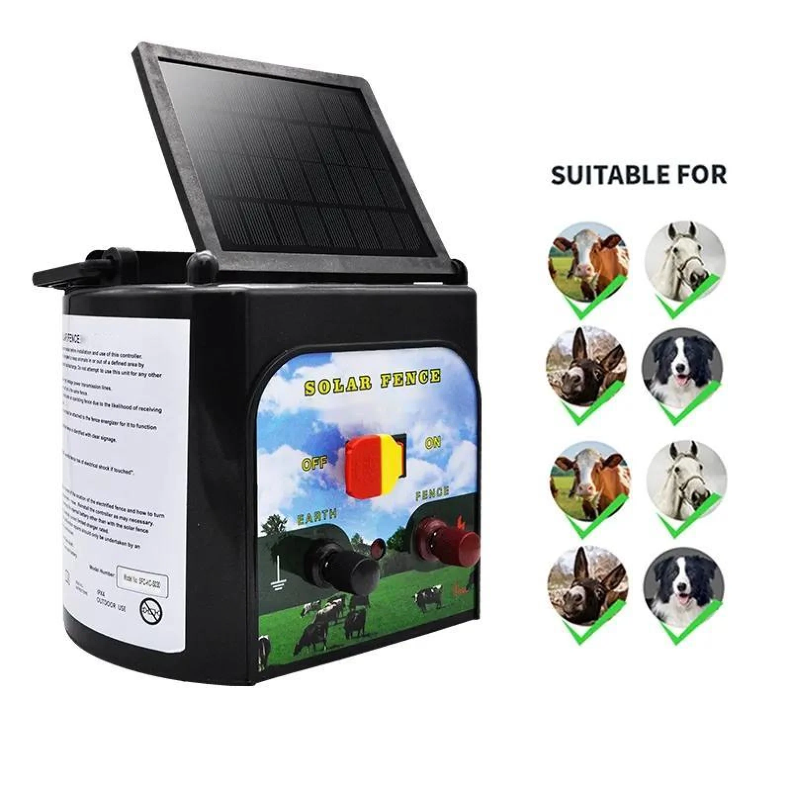 8KM Solar Electronic Fence Charger 0.3 Joules Electronic Fence Energizer for Livestock Farm Garden Orchard Protection Waterproof