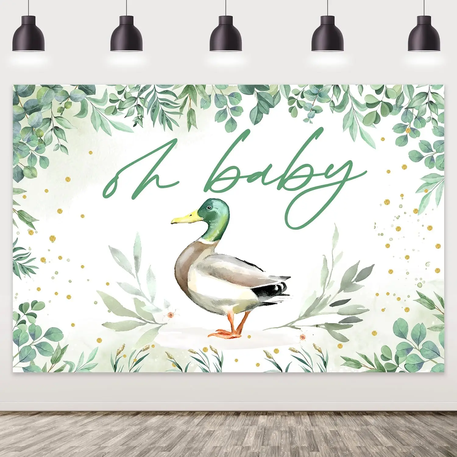 Joymemo 5x3ft Mallard Duck Baby Shower Backdrop Sage Green Photography Props Oh Baby Duck Hunt Backdrop Baby Shower Supplies