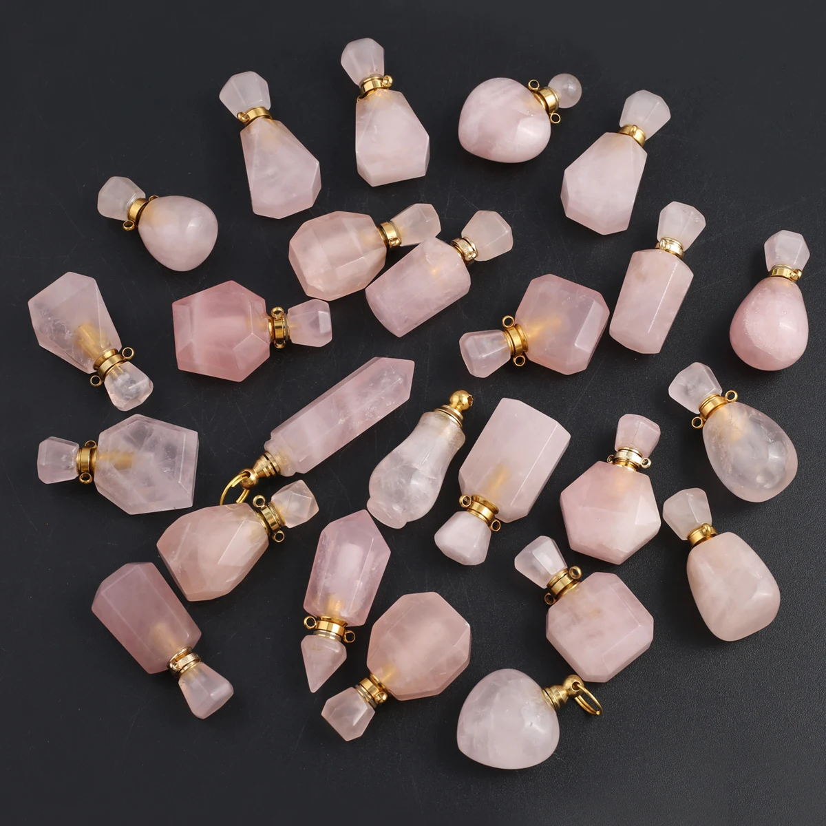 Random 1PCS Natural Semi Precious Stone Perfume Bottle Pendant Essential Oil Diffuser Jewelry DIY Necklace Accessories Gift