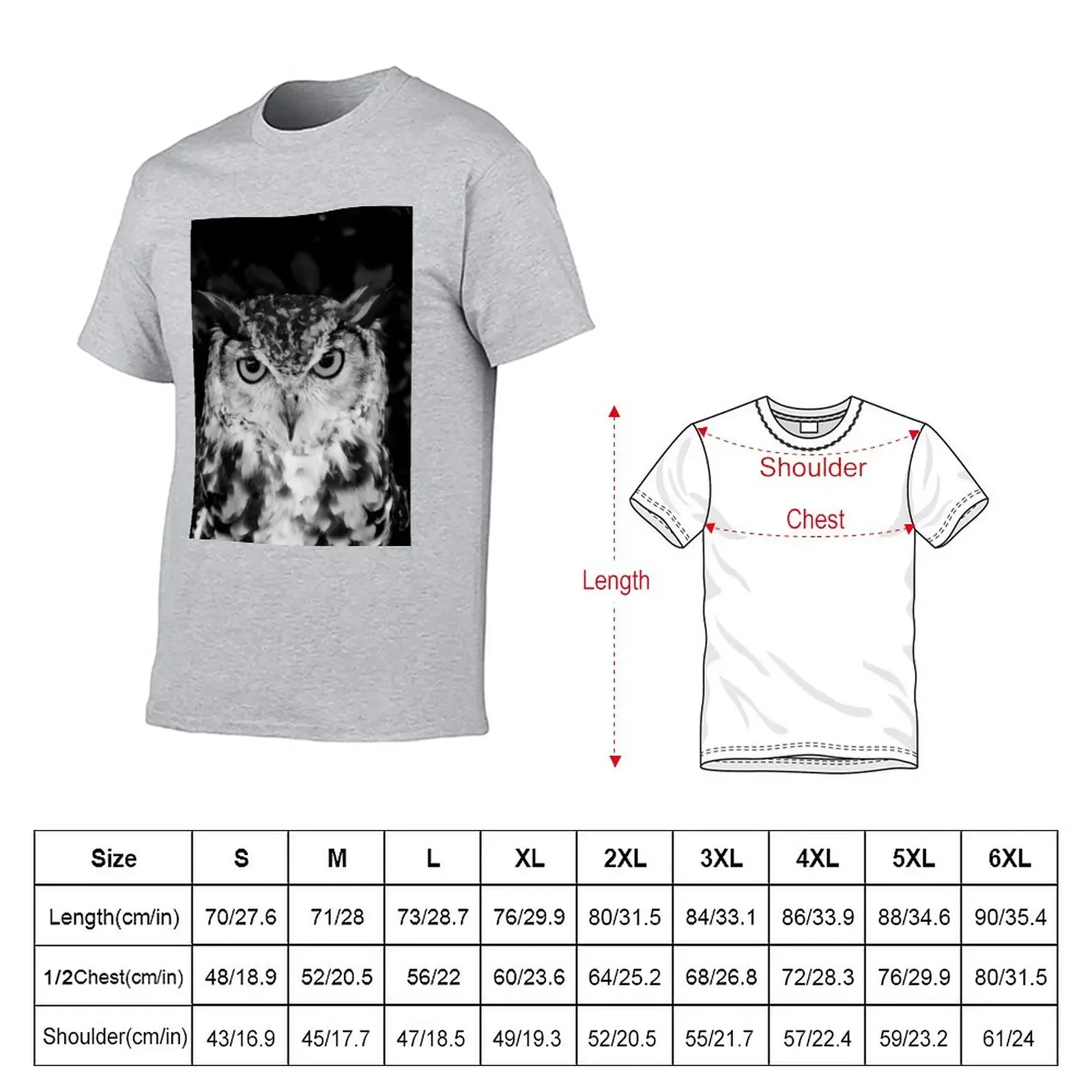 Owl in Black and White T-Shirt aesthetic clothes oversized heavy weight t shirts for men