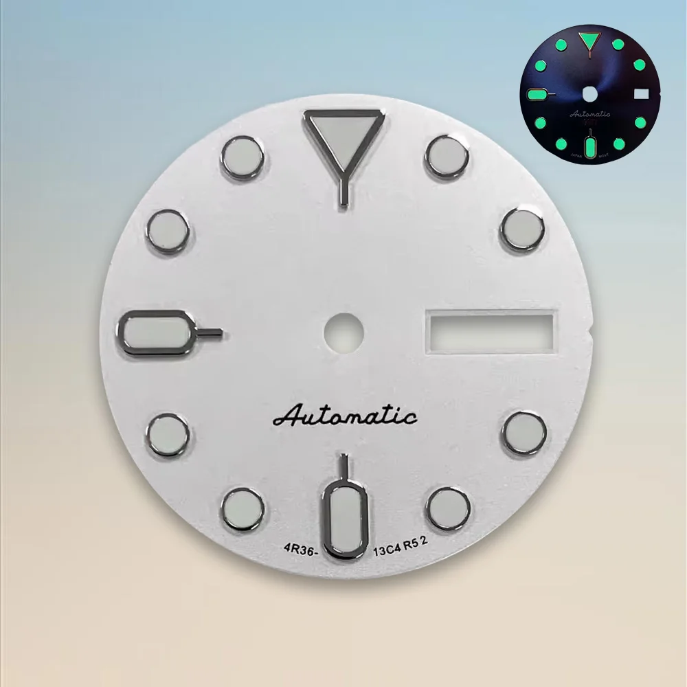 High-Quality Dual Calendar Dial 28.5mm S5 Dial SKX007 Dial Fit NH36/4R36 Movement Green Luminous Watch assembly parts