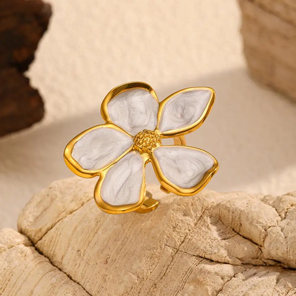 Finger Ring Flower Ring Five-petal Flower Ring Adjustable Open Band Handcrafted Enamel Drip Glaze Jewelry Metal for Women