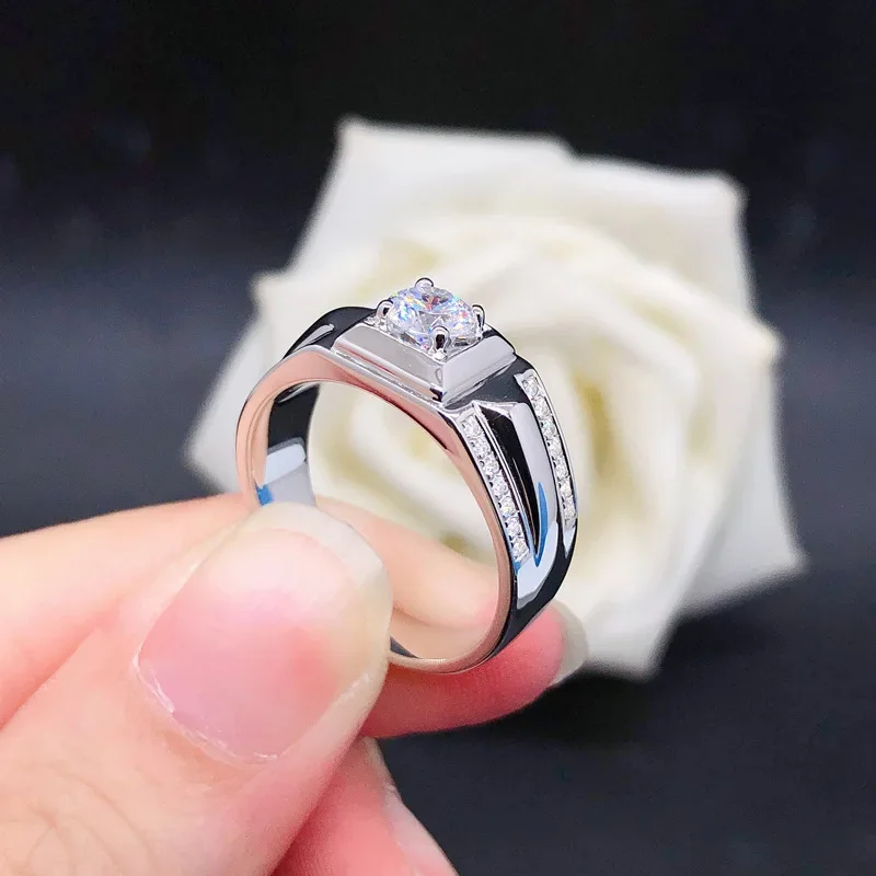 Solid Platinum PT950 14K White Gold Luxury Men's Ring Moissan Diamond Ring Gift for Boyfriend