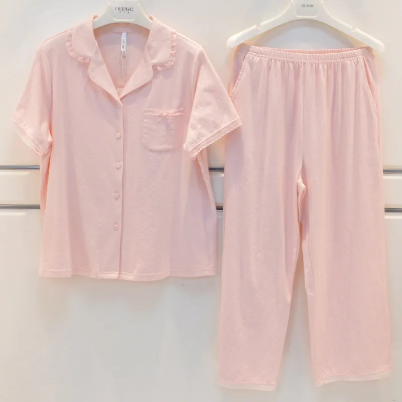 anziban-summer-2026-women's-knitted-pure-cotton-loose-long-sleeve-sleepwear-comfortable-home-clothes-set-casual-style-nine-pi