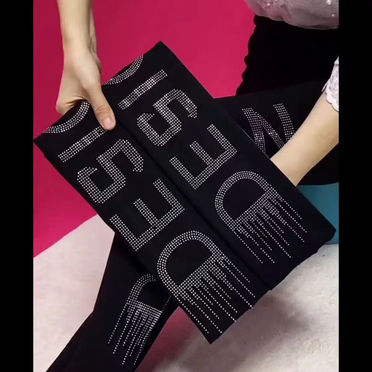 100kg Diamond-studded Daisy High-waist Leggings Fat Women Large Size High-elastic Skinny Tights Pants Black Autumn Trousers A1