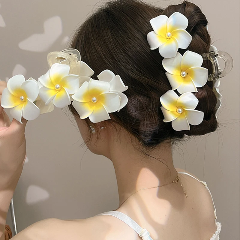Aishg boêmio plumeria flor garra de cabelo feminino rabo de cavalo hairpin cabelo caranguejo presilhas para meninas doce acessórios para o cabelo headwear