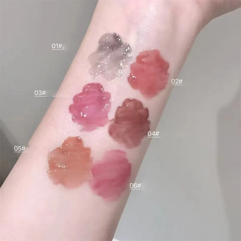 Korean Style Crystal Nude Lip Stain Sheer Nude Glitter Lip Glaze Mirror Finish Gray Glossy Lip Tint