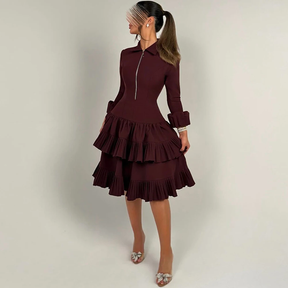 Fashion V-Neck Jersey Evening Dress Temperament A-Line Party Dresses High Quality Long Sleeves Customized Celebrity Gown