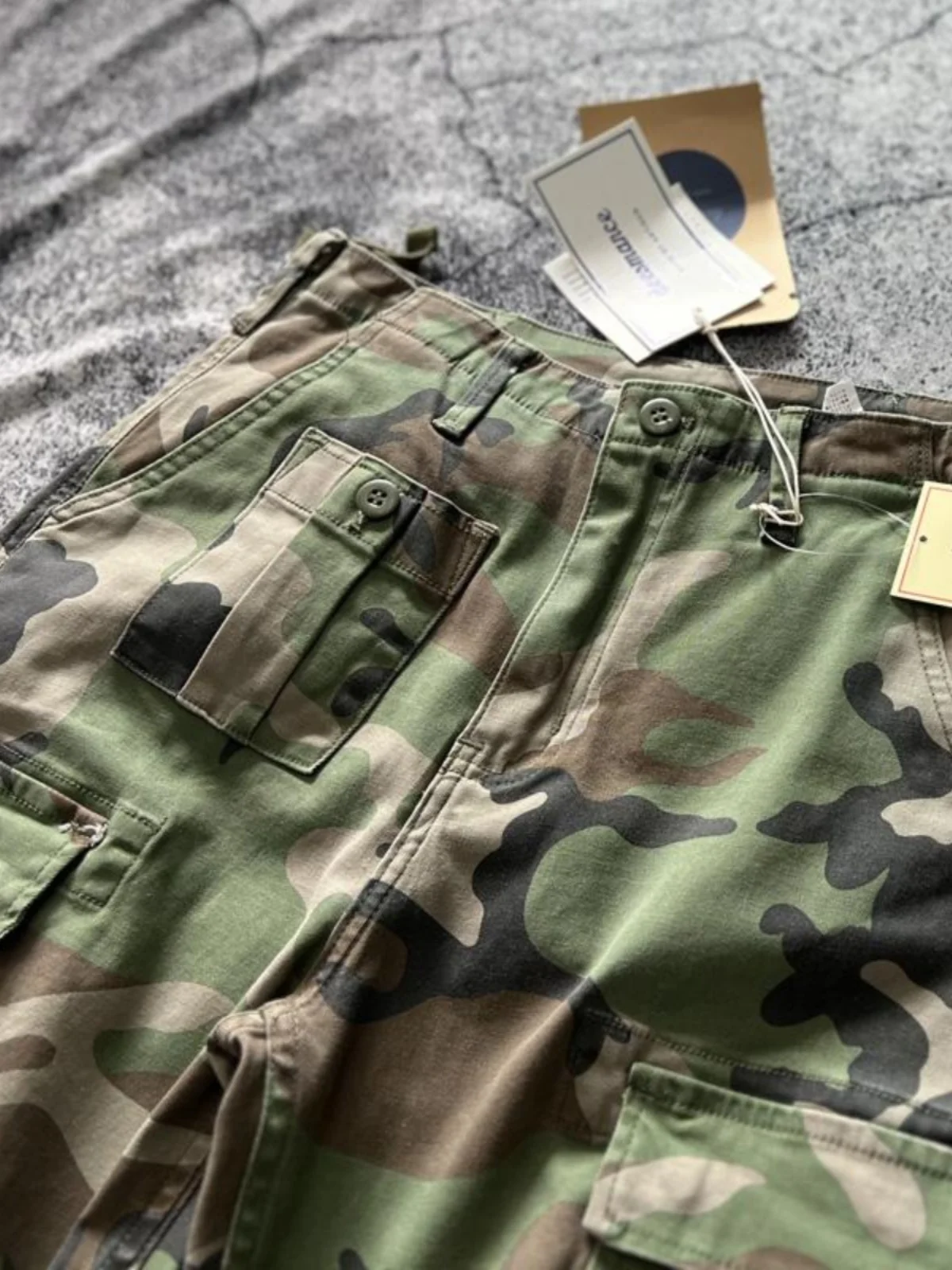 Amekaji American Retro Military Cargo Pants - Stretch Green Camo