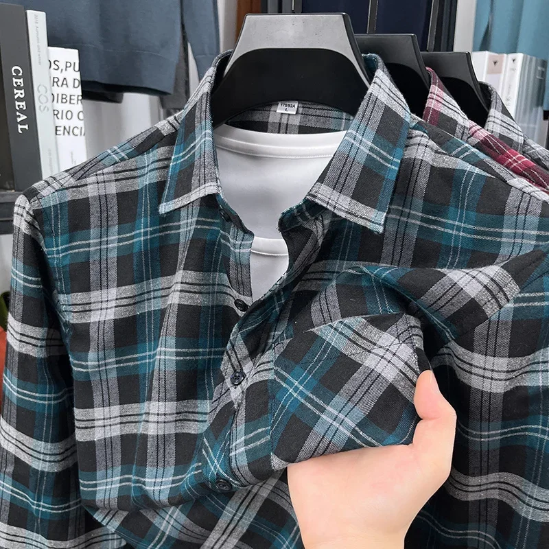 

Осень 2022, новая мужская полосатая рубашка с длинными рукавами и принтом, повседневный модный универсальный мужской топ