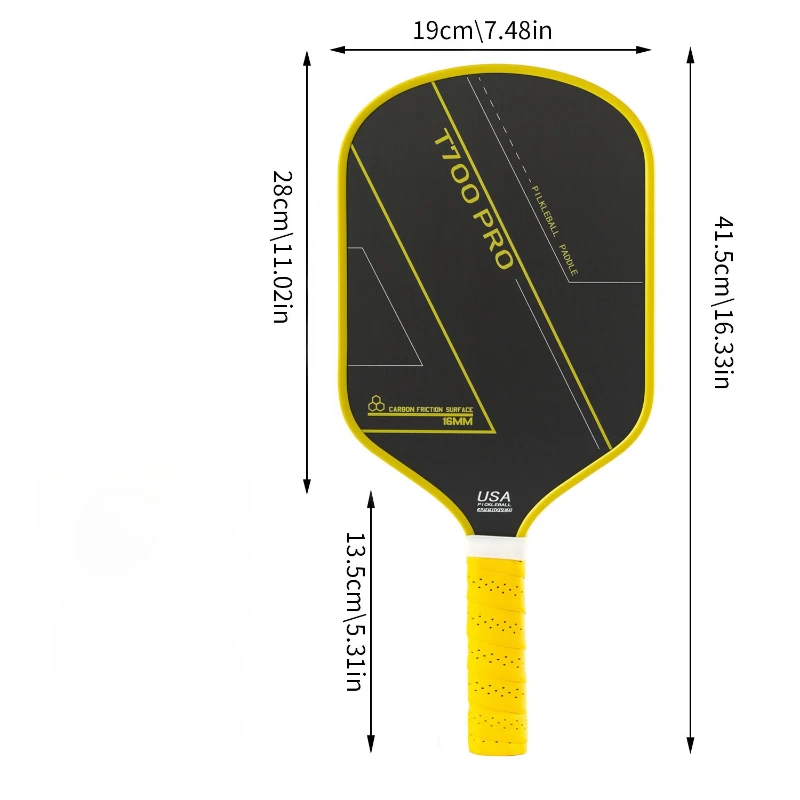 2025 جديد T700 ألياف الكربون Pickleball مجداف محكم سطح بوليمر العسل الأساسية 16 مللي متر USAPA معتمد مضرب كرة البيسبول
