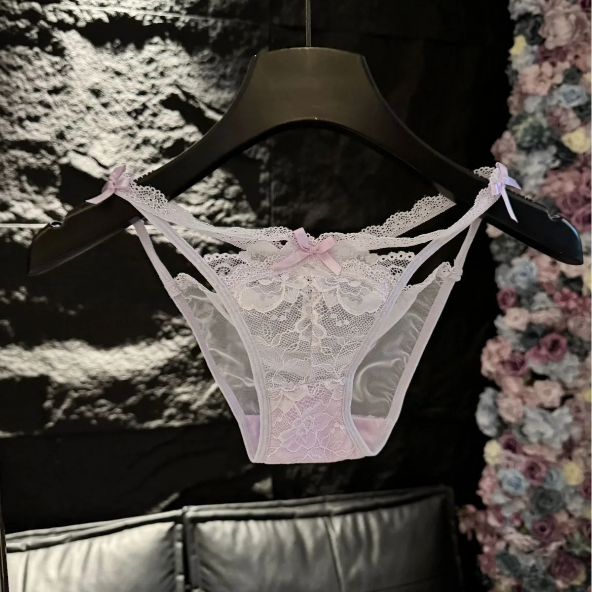 إغراء مقوس دانتيل زهرة السروال المرأة رقيقة الأشرطة عبر حزام شبكة الجوف خارج سراويل لينة القطن المنشعب ملخصات الملابس الداخلية
