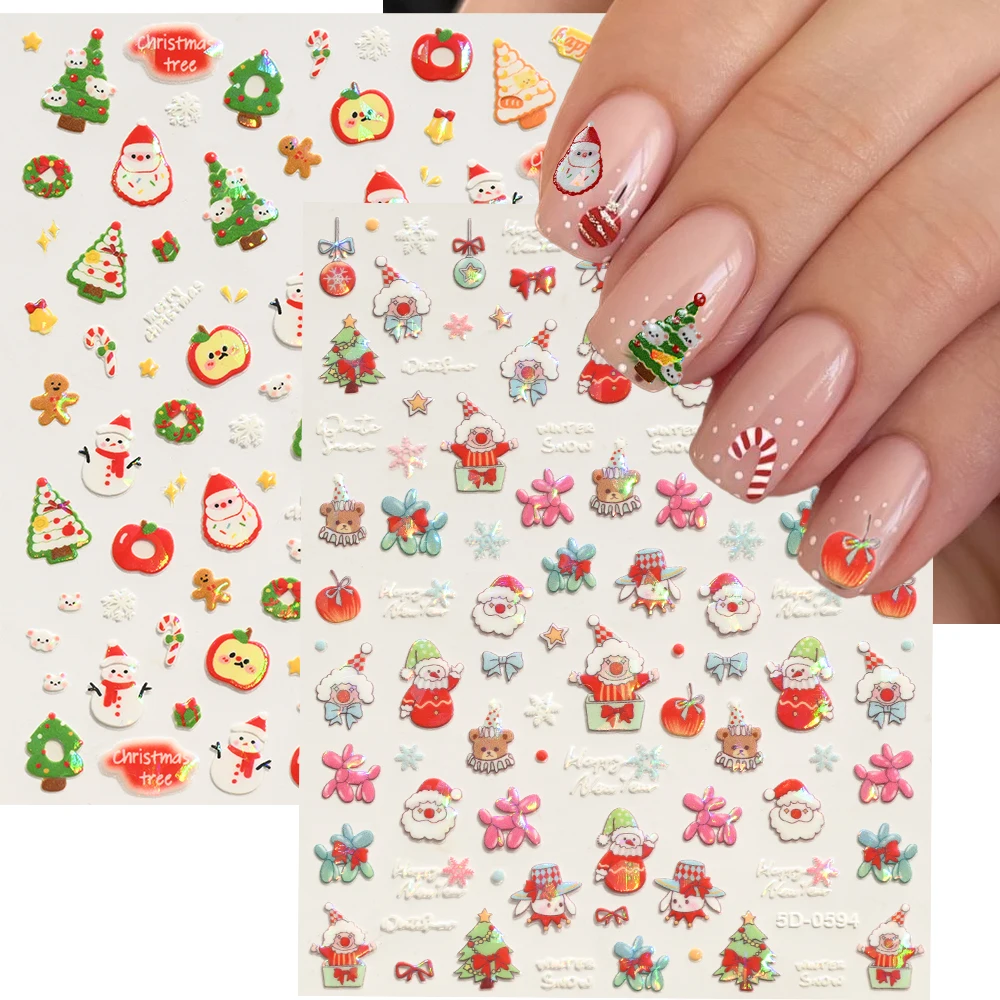 1 pièces étagères en verre dessin animé noël autocollant pour ongles 5D brillant mignon chat bonhomme de neige arbre de noël curseur pour ongles nouvel an noël manucure Dec