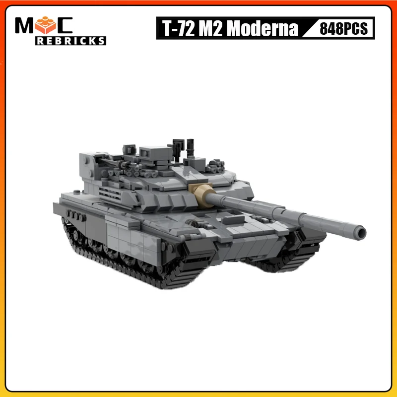 

Military Weapons Army T-72 M2 Moderna Tank Armored Vehicle Building Blocks Model Bricks Toys Track Car Collectibles for Boys