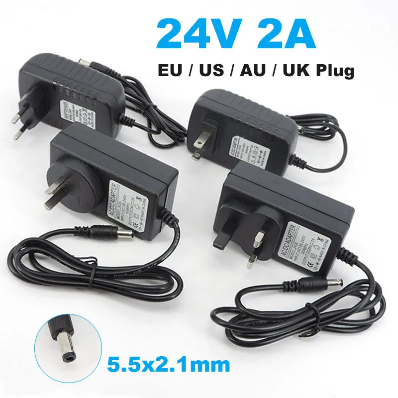 AC do DC 24V 24V Wtyczka EU US AU UK Zasilacz 2A 2000ma Ładowarka transformatorowa do taśm LED UV LED Suszarka do paznokci