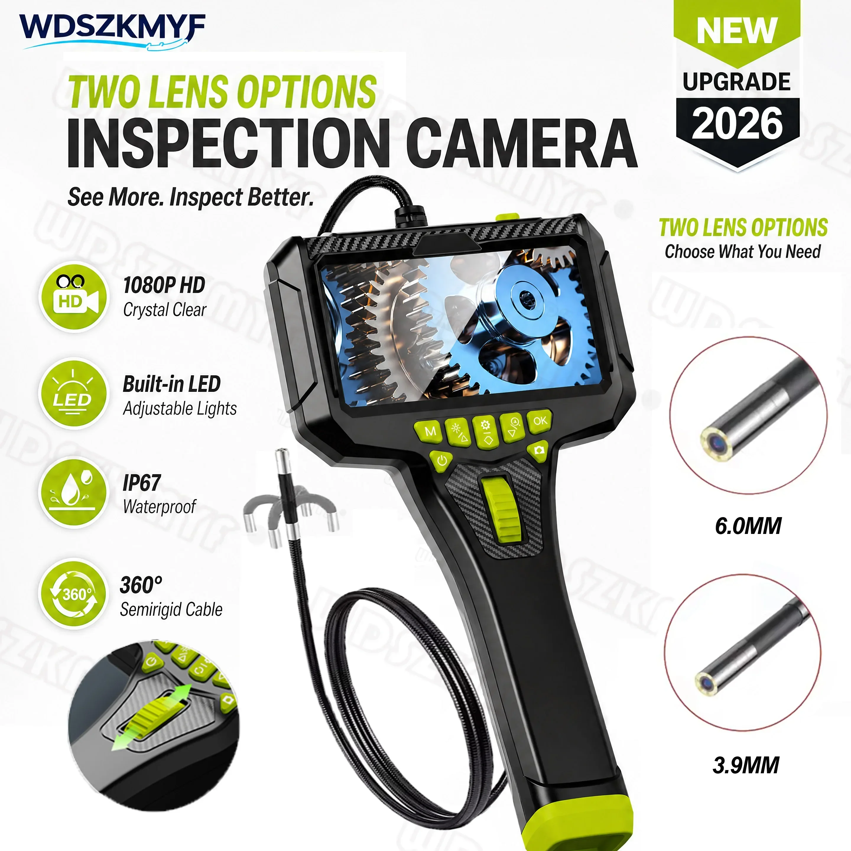 3.9MM/6.0MM Lens 5 Inch Borescope industrial 360° Steering HD 1080P Car Inspection IP67 Waterproof Sewer Camera With 6 LED