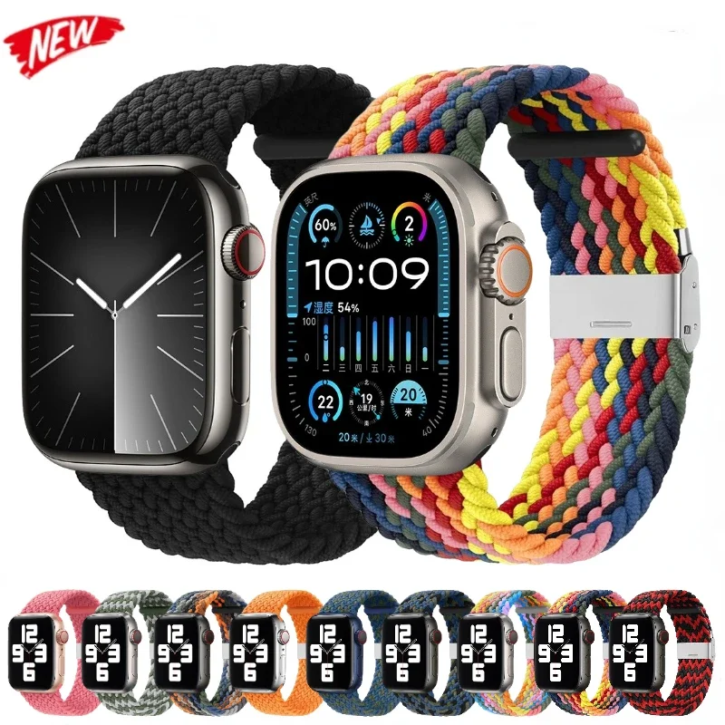 

Nylon Braided Strap For Apple Watch Ultra 49mm Sports Breathable Comfortable Bracelet Correa iwatch Series 10 9 8 7 6 5 SE Band