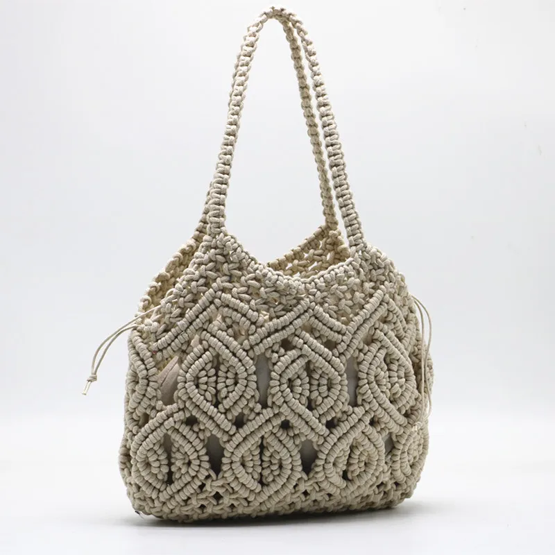 ZA Cotton Rope Woven Tote Bag New Handmade Shoulder Handheld Totes Large Capacity Commuter Travel Vacation Women\'s Bags