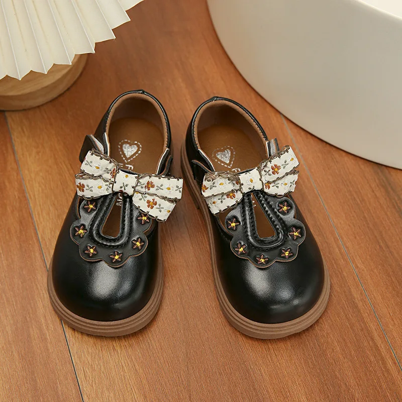 Children Breathable Bow Leather Shoes for Spring New Princess Elegant Girls Soft-soled Non-slip Baby Beautiful Comfy Kids Shoes