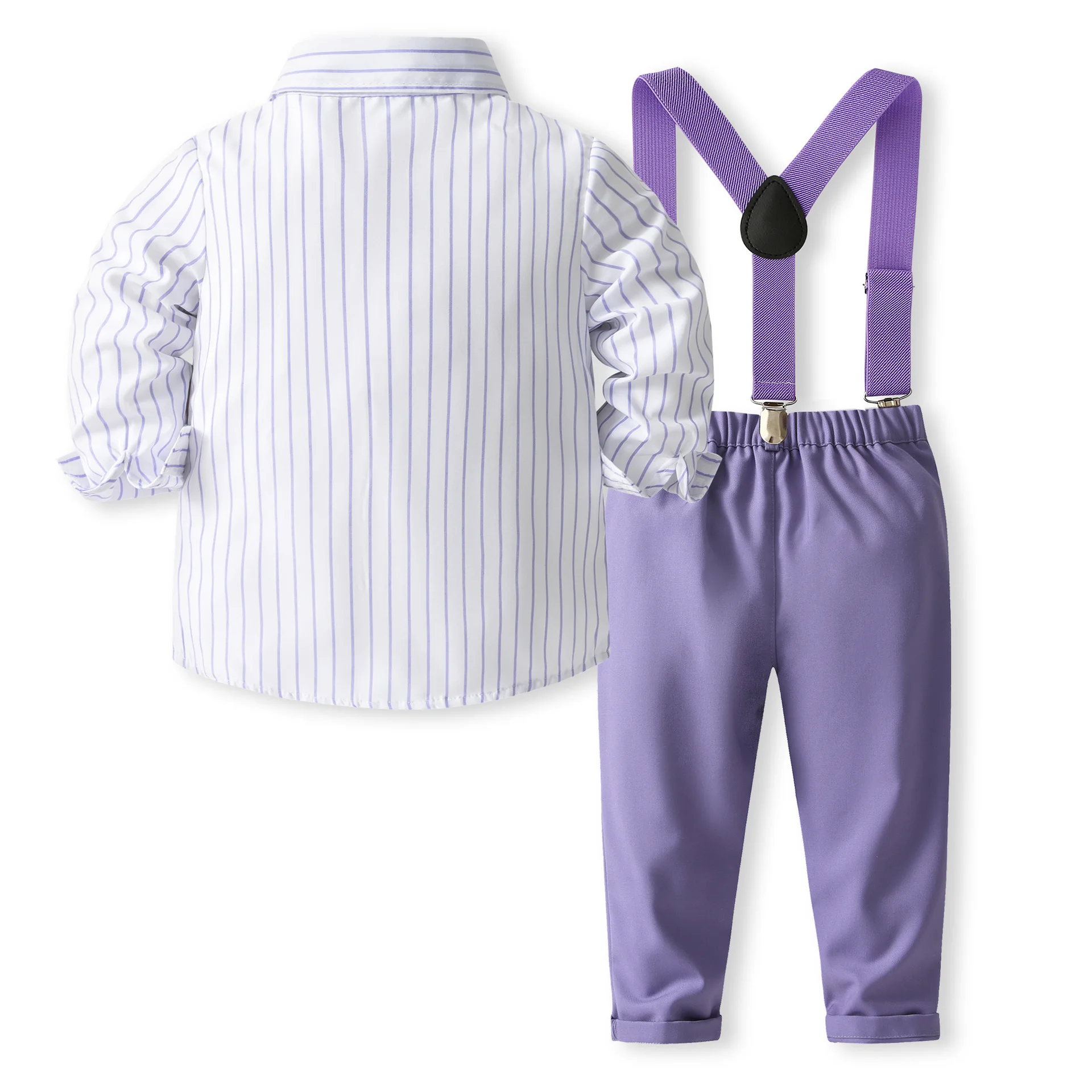 4Piece Spring Autumn Boys Clothing Korean Fashion Stripe Gentleman Tie Long Sleeve Cotton Tops+Pants Kids' Sets And Outfits B423