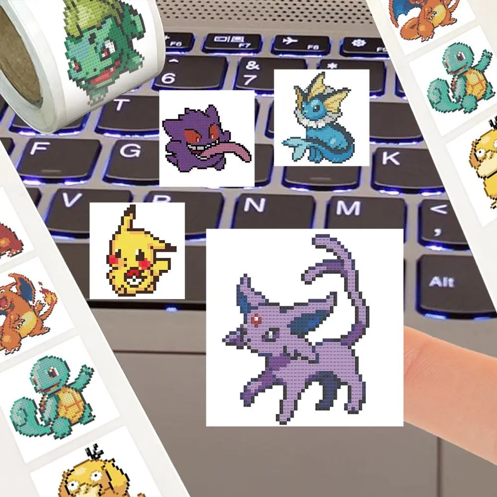 500pcs/Roll Cute Pixel Pokemon Pikachu Cartoon Anime Sealing Stickers DIY Laptop Decals Decoration Stiker Reward Gift Toys - view 4