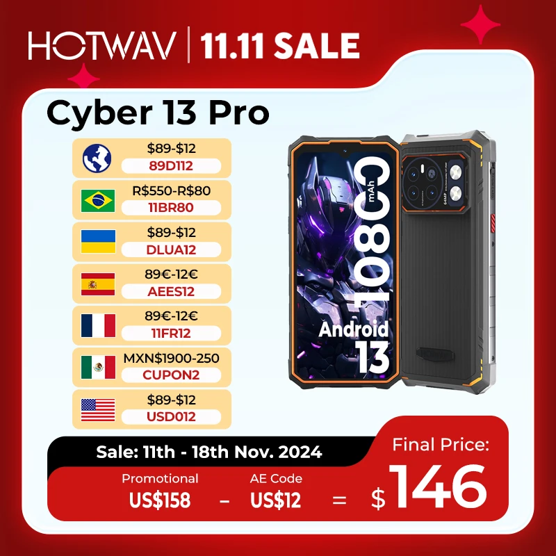 [World Premiere] HOTWAV Cyber 13 Pro 20GB+256GB 6.6'' FHD+ 2K 150LM Flashlight 64MP Android 13 10800mAh 20W Fast Charging Global