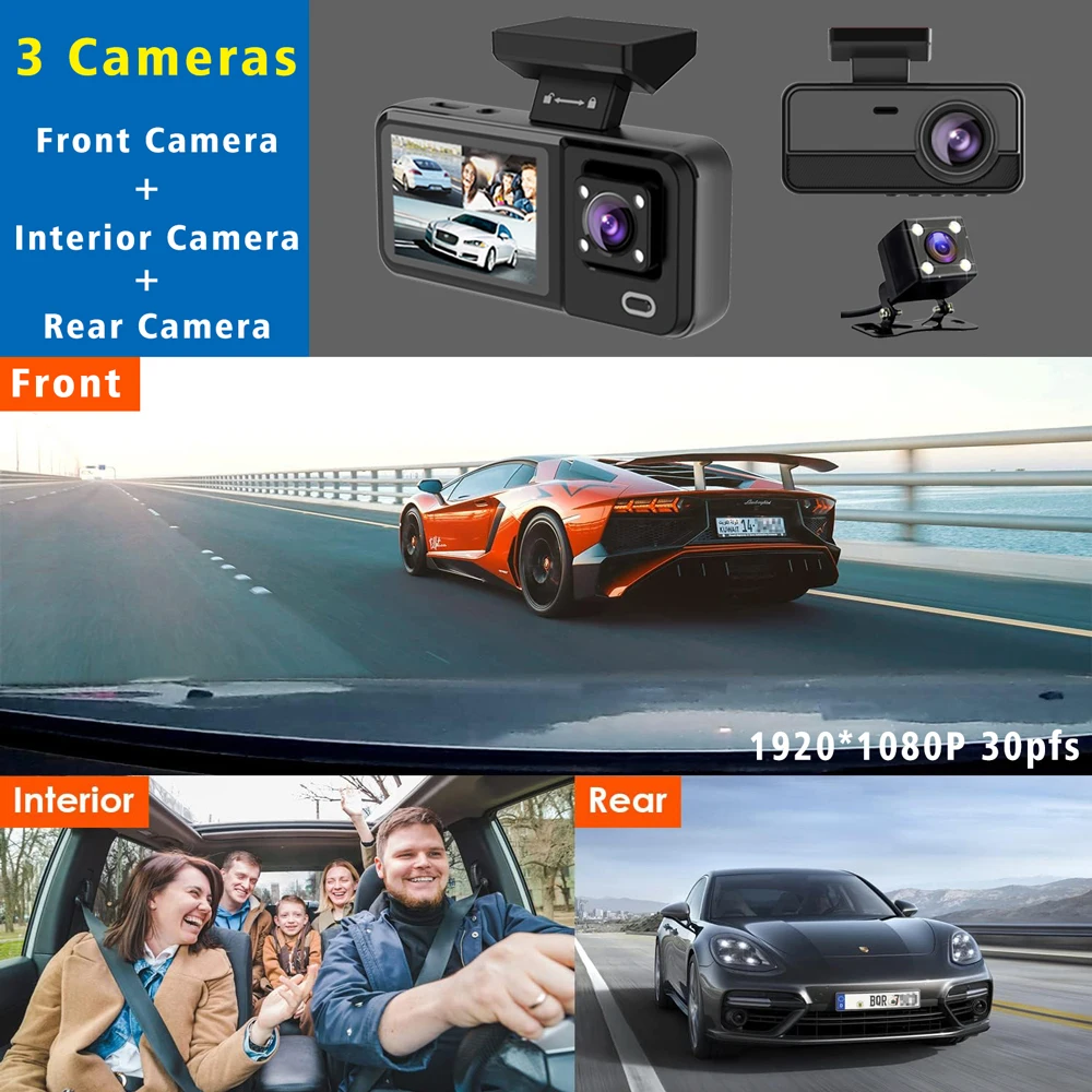 Cámara WIFI 3 cámara de salpicadero cámara de coche FHD 1080P grabadora de vídeo DVR de coche 3 canales visión nocturna caja negra Dashcam cámara de visión trasera